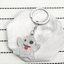Cute Sparkling Rhinestone Ghost Keychain, Colorful Crystal Ghost Pendant, Fashionable Halloween Decoration, Exquisite Small Gift For Women And Girls, Silver Metal Cartoon Ghost Bag Charm, Daily Use Halloween Themed Decorative Accessory - Silver - View 4