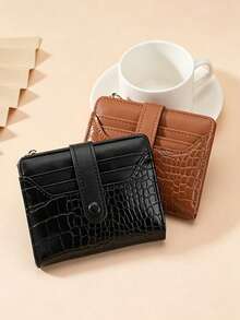 Crocodile Pattern Multi-Slot Wallet, Macaron Color Short Wallet, Daily Minimalist Multi-Layer Wallet, Versatile Fresh Card Holder - Multicolor - View 2