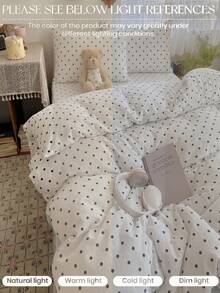 2/3pcs White Fine Polka Dot Pattern Duvet Cover Bedding Set, Soft Breathable Wrinkle-Resistant, Promotes Better Sleep, Luxury Hotel Style, Gift For Parents And Friends, Reversible Dual-Color Duvet Cover*1 Pillowcase*1/2, Extra Large/Large/Full/Twin - Black and White - View 6