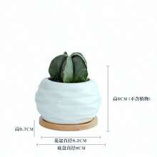 [1 Mini Ceramic Succulent Pot]Mini Ceramic Succulent Pot With Bamboo Tray‑Plants Not Included - Succulent Planter - View 5