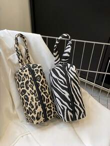 New Zebra Leopard Print Highly Attractive Makeup Bag, Multi-Functional Large Capacity Storage Bag, Portable Travel Handbag, Pencil Case, Handheld Makeup Bag - Multicolor - View 11