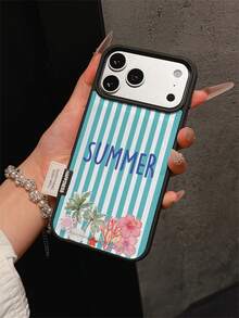 1pc Premium Fashion Minimalist Striped Patchwork Coconut Tree Turtle Flower Pattern Leather Phone Case, Full Coverage Anti-Drop Soft Shell Large Hole Compatible With Samsung/Apple 17 Pro Max/11/12/13/14/15/16 Pro Max/17 And Other Models, Holiday Gift - Multicolor - View 2