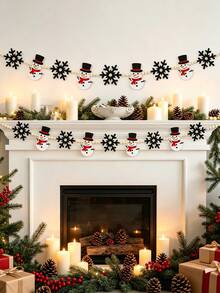 1PC-Christmas Wooden Bead Banner With Snowman And Snowflake Decorations, Christmas Bunting, For Fireplace Decor - Christmas Home Wall Decor - Winter Hanging Decorations - Multiple Styles - View 2