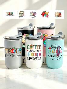 1pc 12oz Stainless Steel Oval Insulated Tumbler With Lid, Portable Travel Mug, Suitable For All Seasons, Teacher's Day Gift - Color - View 1