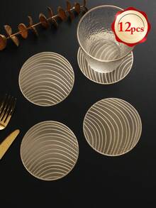6-24pcs Champagne Gold Wavy Pattern Coasters, European Style Premium PVC Round Heat-Insulating Coasters For Home, Bar, Thanksgiving, New Year Decor - Multicolor - View 12