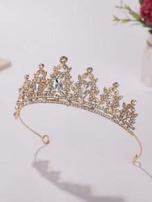 1 pieza Tiara corona de princesa con cristales dorados para niñas, accesorio para el cabello de cristal transparente para fiesta de cumpleaños, disfraz, concurso de belleza, actuación & foto - Multicolor - Ver 10