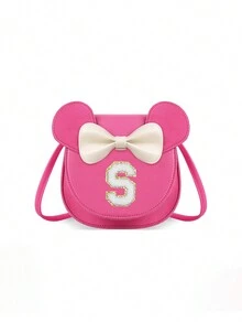 1pc Girls' Popular Cartoon Ear Crossbody Bag, Bowknot Towel Letter Small Purse, Cute Princess Coin Purse Gift For Girls - Hot Pink - View 34
