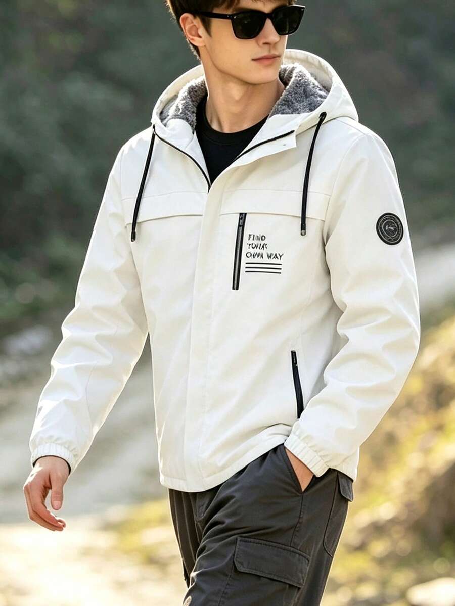 Men's Fleece Jacket, Windproof Waterproof Stain-Resistant, Warm Hiking & Skiing White Winter Style - White - View 1