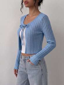 Women Cardigans - Baby Blue - View 2