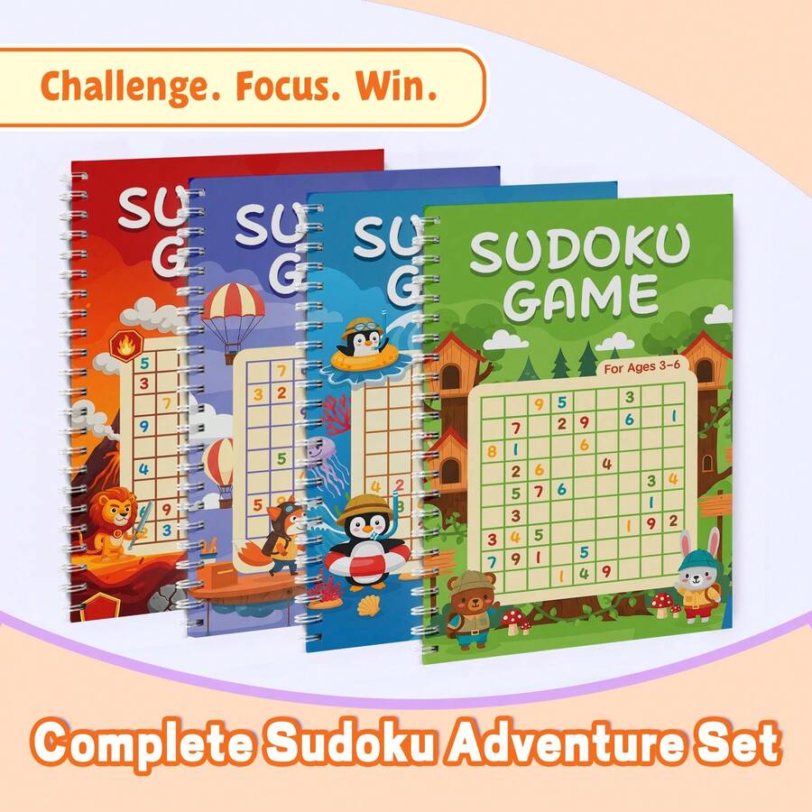 Age-Graded Sudoku Game Spiral Puzzle Notebooks, Ages 3-6, 6-9, 9-12 & 12+, Beginner To Challenge Number Logic, Focus, Critical Thinking, Problem Solving, Screen-Free Brain Games For Home Classroom Travel - Age-graded Sudoku Game - View 1