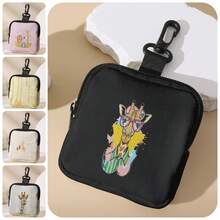 1pc Cartoon Giraffe Print Mini Coin Purse, Zipper Closure Small Pouch With Swivel Hook For Earphones Coins Tiny Accessories, Can Hang On Backpack - Multicolor - View 1