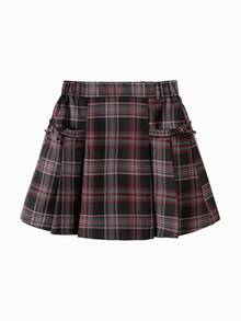 Balabala Kids' Skirt Autumn/Winter Girls' Short Skirt College Style Pleated Woolen Fashion - 紅灰色調 - 查看 1