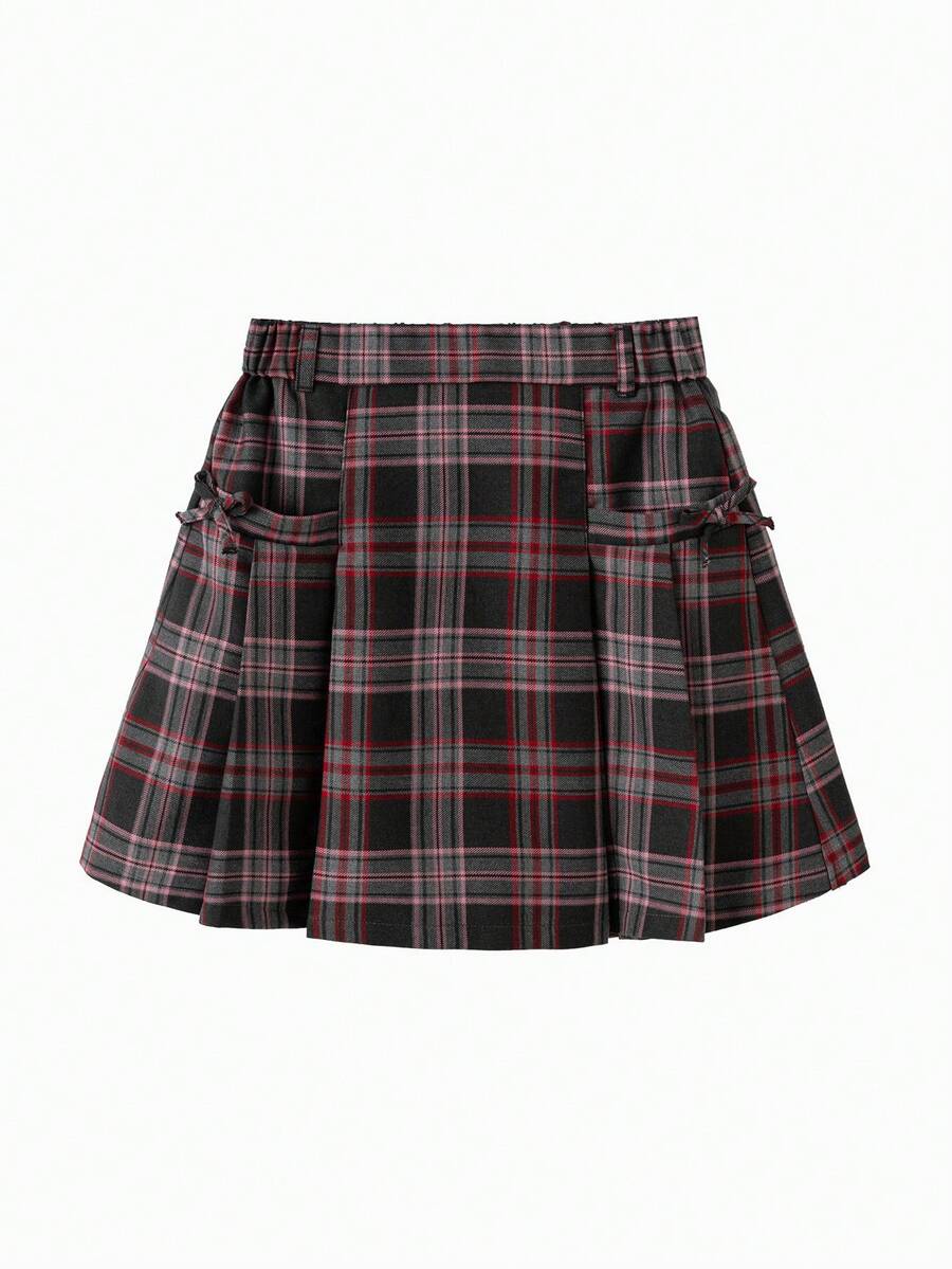 Balabala Kids' Skirt Autumn/Winter Girls' Short Skirt College Style Pleated Woolen Fashion - 紅灰色調 - 查看 1