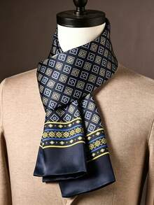 Luxury Men's Scarf, Premium Navy Blue, Classic Geometric Pattern, Fashion Item, Formal Occasions, Daily Wear - Navy Blue - View 1