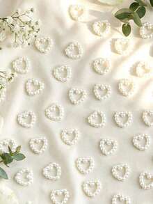 500pcs Heart-Shaped Pearl Table Scatter Decor, Plastic Faux Pearl Wedding Table Decoration, DIY Nail Art Decor, Suitable For Wedding Party Cake, Size: 0.47 Inch - Multicolor - View 1