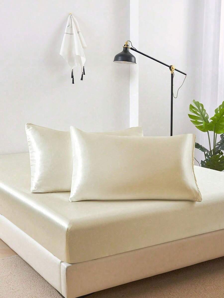 1pc Beige Premium Silky Satin Envelope Pillowcase, No Pillow Insert, Soft & Breathable, Wrinkle-Resistant, Better Care For Hair & Skin, Suitable For Sleep, Dorm, Back To School Season - Beige - View 1