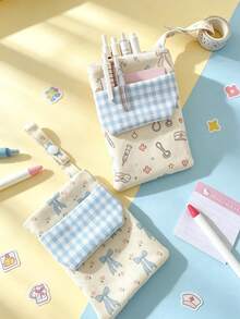 5/1pc Portable Nurse Pen Pouch, Dual‑Layer Canvas Stationery Storage Bag With Front Pocket, Compact Office Pencil Case, Multi‑Functional Pouch For Pens & Small Cosmetics, Great For Nurses And Daily Office Work - Multicolor - View 2