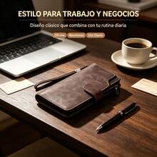 Billetera Larga para Hombre de PU, Cartera de Mano Multifuncional con Múltiples Ranuras para Tarjetas, Cierre de Cremallera y Broche, Espacio para Celular - Marrón - Ver 4