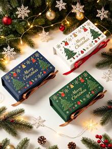 20/2pcs Christmas Gift Boxes With Satin Ribbon Bow And Magnetic Closure, Christmas Tree And Snowflake Print Hard Paper Packaging Boxes, Suitable For Holiday Party Favors, Desserts, Jewelry, Souvenirs Storage, New Year Celebration Gift Wrapping - Multicolor - View 1
