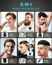 Kemei Set Alat Cukur Rambut Pria 6-in-1, Pemangkas Jenggot, Alat Cukur Listrik Tahan Air, Perlengkapan Perawatan Multifungsi, Cocok untuk Memangkas Rambut Wajah, Jenggot, Tubuh, Telinga, dan Hidung, Sempurna untuk Penggunaan Sehari-hari di Rumah dan Saat Bepergian - Perak - View 2