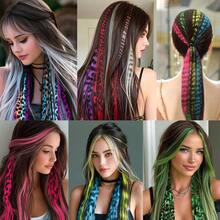 1pc Leopard Print Mixed Color Hair Extension, Multi-Color Tiger Print Hair Extension, Y2K Hot Girl Style Synthetic Fiber Long Straight Strip With Clip Design Easy To Wear Decorative Hair Extension, Suitable For Party, Music Festival, Halloween, Daily Wear, All Seasons, One-Piece Seamless Hair Extension, Leopard Print Colorful Wig Piece And Feather Hair - Leopard Print - View 3