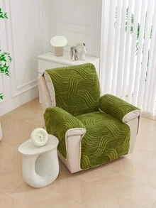 1pc Thick Plush Wavy Pattern Single Person Recliner Chair Pad, Manual Reclining Rocking Chair Protector, Armrest & Backrest Integrated Sofa Cover, Non-Slip Anti-Shift Wear-Resistant, Anti-Scratch Pet-Friendly, Machine Washable All-Season, Multi-Color Options For Living Room Bedroom Single Person Slouchy Sofa Protective Cover - Green - View 5