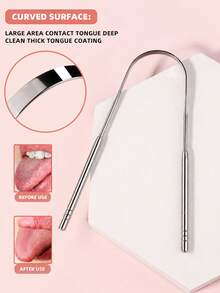 1/2/3/5pcs, Portable Stainless Steel Tongue Cleaning Tool Set. Made Of Metal, Easily Removes Tongue Coating. Durable And Rust-Proof Design. Includes A Metal Tongue Scraper Cleaning Brush. Suitable For Adults. - Silver - View 2