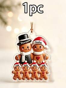 Custom Gingerbread Family Christmas Ornament, Personalized Tree Decor, Festive Holiday Style, Customized 3-8 Names Family Keepsake, Customizable Christmas Hanging Decoration, Family Name Ornament, Christmas Home Decor, Christmas Gift, 2D Flat - Style C - View 7