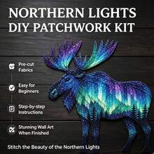 IAGREEA Kit Patchwork DIY Aurora Wildlife, Set Jahit Patchwork Cahaya Utara DIY, Bahan Bordir Kain Langit Berbintang yang Sudah Dipotong, Kit Dekorasi Dinding Buatan Tangan, Cocok Untuk Pemula Dan Dewasa, Hadiah Natal yang Sempurna - A - View 7