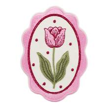 1pc Vintage Lace Oval Pink Tulip Embroidered Fabric Patch, Pastoral Style Flower Iron-On Patch For Dress, Backpack, Clothing DIY Decoration Embroidery Label - A - View 2