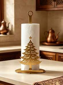 1pc Christmas Tree Hollow Paper Towel Holder, Desktop Christmas Decoration, Suitable For Kitchen Countertop Storage And Organization, Living Room Or Bedroom, Christmas Party And Holiday Gift Choice - Multicolor - View 3