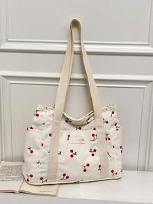 2026 European & American Vintage Striped Large Capacity Shoulder Bag New Girl's Fashion Multi-Pocket Tote Handbag - White - View 5