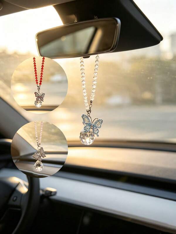 1 pièce Pendentif cristal papillon en strass, accessoire de décoration intérieure pour voiture