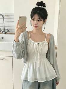 Women's Solid Color Bowknot Front Design Camisole, Fresh Style For Spring/Summer Casual White - White - View 1
