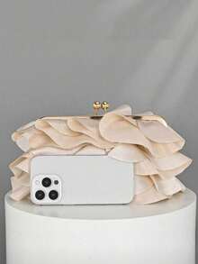 Women's Elegant Charming Petal Party Clutch, Ruffle Design Evening Bag, Suitable For Wedding/Vacation/Formal Party/Ball - Apricot - View 5