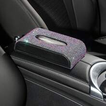 1pc Shiny Full Rhinestone Car Tissue Box, PU Leather Base Car Armrest Tissue Holder, Multi-Color Shiny Car Interior Decoration Gift, Suitable For Female Car Owners - Multicolor - View 8
