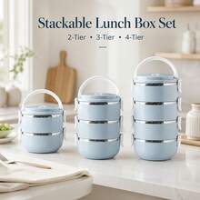 Stainless Steel Lunch Box Set-Class 1 Thermal Bento Box With Lid, Designed For Hand Washing, Cylinder, Manual Operation, Ideal For Use In The Office, School, Camping,Picnic Or Kitchen Locker(47.34oz) - Baby Blue - View 4