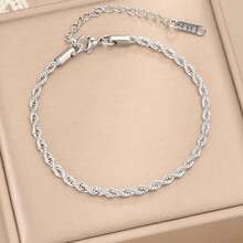 1pc Silver Stainless Steel Twisted Chain Bracelet For Women - Silver - View 4
