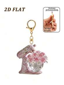 2D Flat Pink Vertical Blender Flower Keychain, Vintage Bird & Flower Print Blender Pendant. Baking Gift, Cooking Enthusiast Souvenir, Car Key, Backpack, Wallet, Handbag, Purse Charm, Gift For Baker, Cooking Enthusiast, Pastry Chef, Florist, Suitable Birthday Gift, Halloween, Christmas - Multicolor - View 12