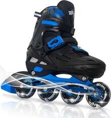 Inline Skates For Boys And Girls Youth, 4 Size Adjustable Roller Skates With PU Flashing Wheels, Aggressive Inline Skates High Performance For Kids Age 6-12 - Blue - View 2
