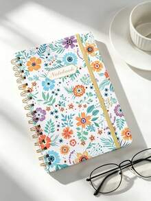 4pcs A5 Notebook Set, Includes 3-Color Liquid Ink Pens + 1pc Notebook, Hardcover Floral Notebook With Pen Holder Strap, Metal Spiral Binding, Home Bill Tracking, Learning Knowledge Recording, Suitable As Gift, Student/Adult Girl Diary, Office/Study Supplies, Birthday Gift, School Stationery - Multi-color - View 7