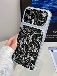 1pc Transparent Black Lace Floral Pattern Full Coverage Lens Protection Anti-Drop Anti-Collision Personalized Phone Case Compatible With IPhone 16 Pro Max 17/16/15/14/13/12/11 Air - Multicolor - View 5
