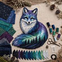 IAGREEA Kit Patchwork DIY Aurora Wildlife, Set Jahit Patchwork Cahaya Utara DIY, Bahan Bordir Kain Langit Berbintang yang Sudah Dipotong, Kit Dekorasi Dinding Buatan Tangan, Cocok Untuk Pemula Dan Dewasa, Hadiah Natal yang Sempurna - A - View 8