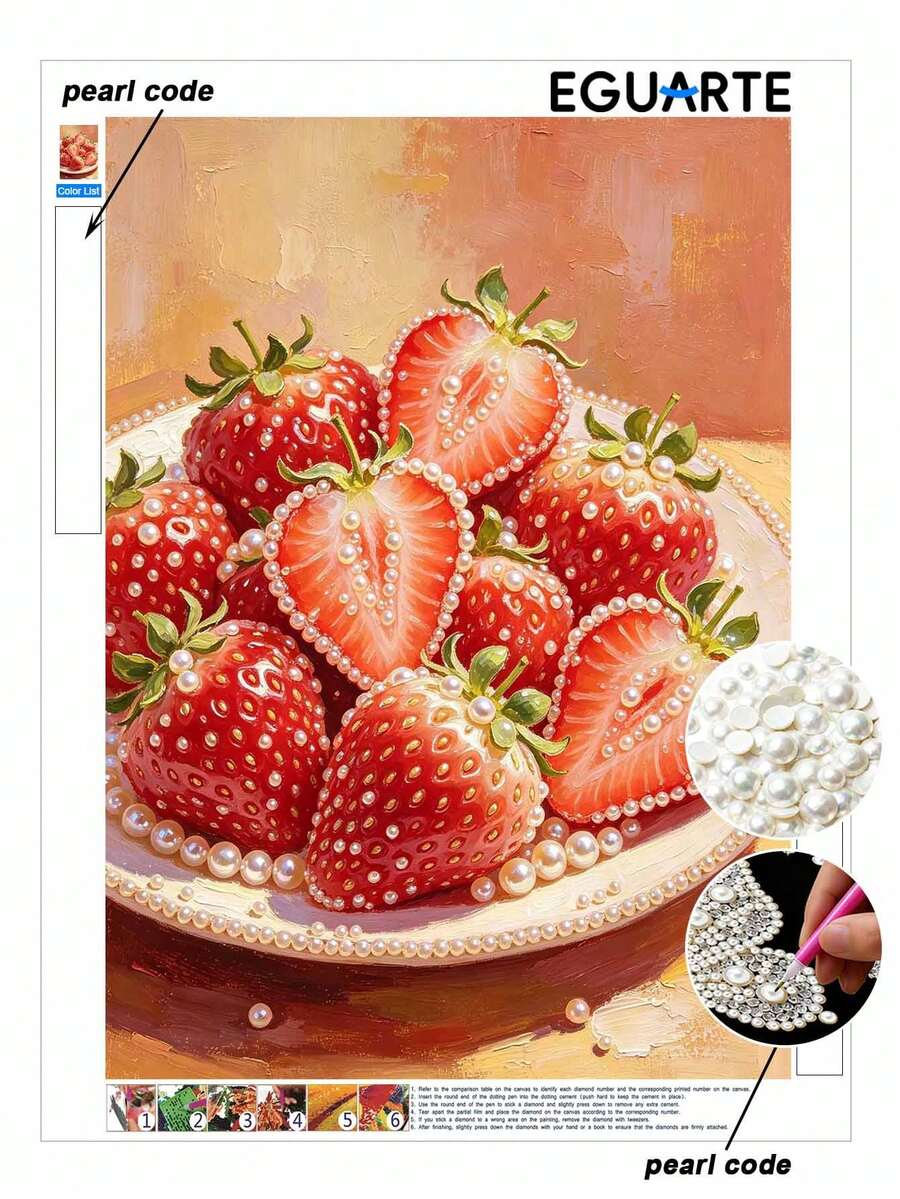 Pearl Painting Is Designed With Strawberry Pattern. DIY Handmade Sticky Diamond Creative Diamond Painting Kit With Tools And Pearl Diamond Bag. It Is A Good Home/Office Decoration, Gift For Craft Lovers, Unframed - A - View 1