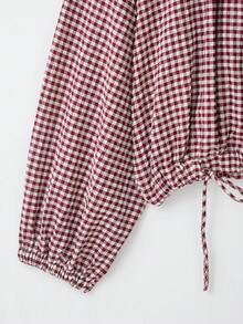 CAREE Women's Autumn/Winter Red Small Plaid Short Jacket, Notch Collar, Dropped Shoulder, Button Front Closure - Multicolor - View 4