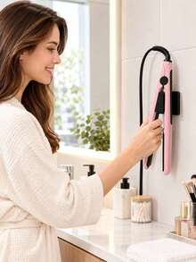 1pc Wall-Mounted Hair Straightener Holder, Multi-Function No-Drill Damage-Free Storage Rack, Strong Adhesive Wall-Mounted Organizer, Heat-Resistant Hair Tool Storage Rack For Curling Iron And Hair Straightener, Suitable For Vertical Hanging, Cord Organization, Bathroom, Vanity, Dressing Table, Cabinet, Kitchen - Multicolor - View 4