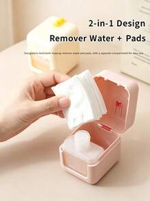 Portable Makeup Remover Box, 2-In-1 Travel Makeup Remover Container With Cotton Pad Storage And Liquid Reservoir, Compact Refillable Makeup Remover Box, Portable Cosmetic Storage Box, Suitable For Travel, Daily Use, Women - Multicolor - View 1