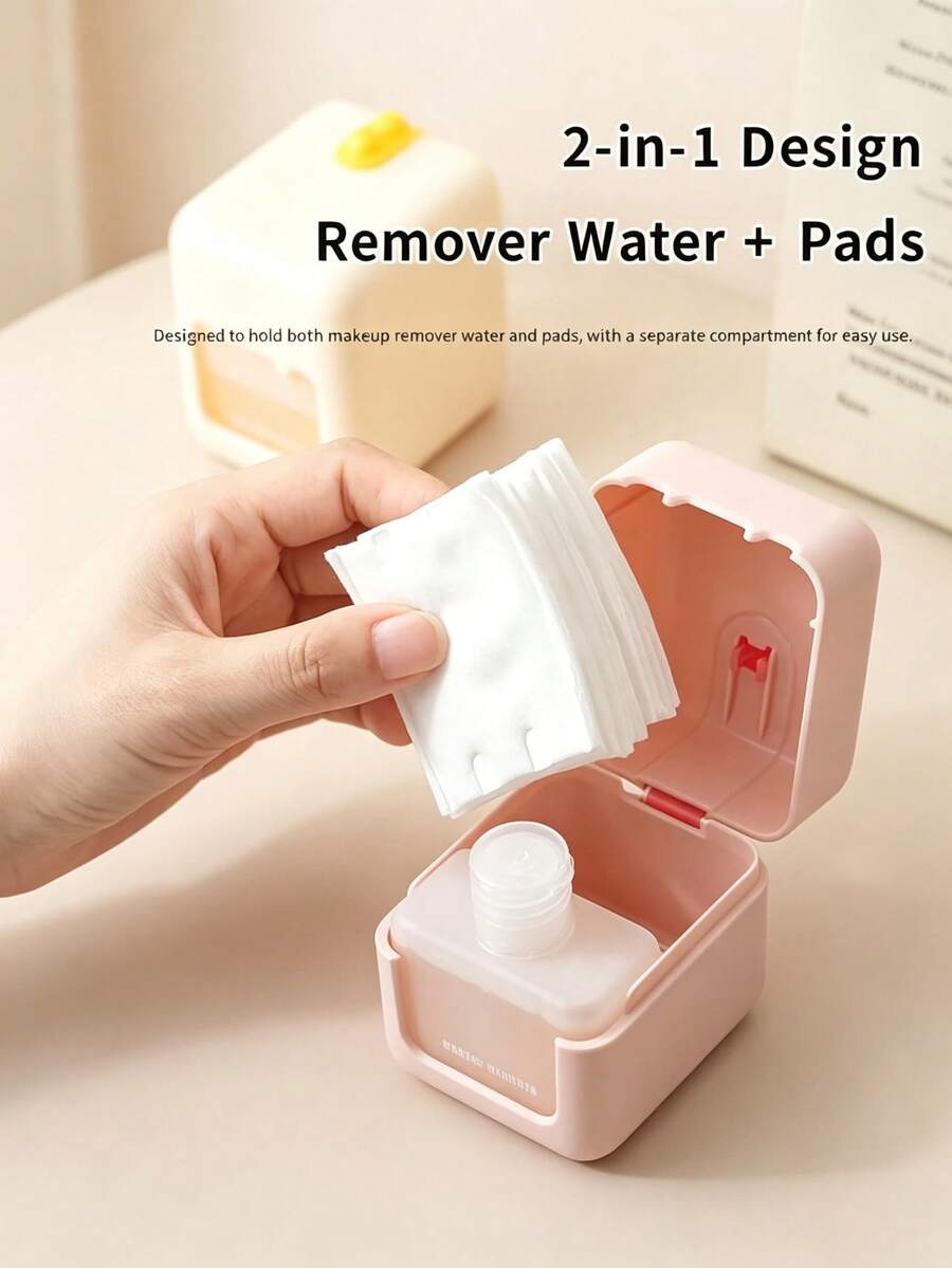 Portable Makeup Remover Box, 2-In-1 Travel Makeup Remover Container With Cotton Pad Storage And Liquid Reservoir, Compact Refillable Makeup Remover Box, Portable Cosmetic Storage Box, Suitable For Travel, Daily Use, Women - Multicolor - View 1