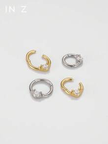 1pc 925 Sterling Silver Round Zirconia Seamless Hoop Earring – Cartilage Ring, Helix Ring, Nose Ring, Septum Ring, Seamless Clicker Earring, Mini Earring, Tragus Ring, Cartilage Piercing Ring, Silver Seamless Cartilage Earring, Suitable For Men And Women Daily Wear - Seamless Round Stone - View 3