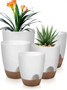 5pcs Set Minimalist Plastic Planters, Breathable Thickened Planting Pots For Home Balcony Green Plants And Succulents - A - View 1